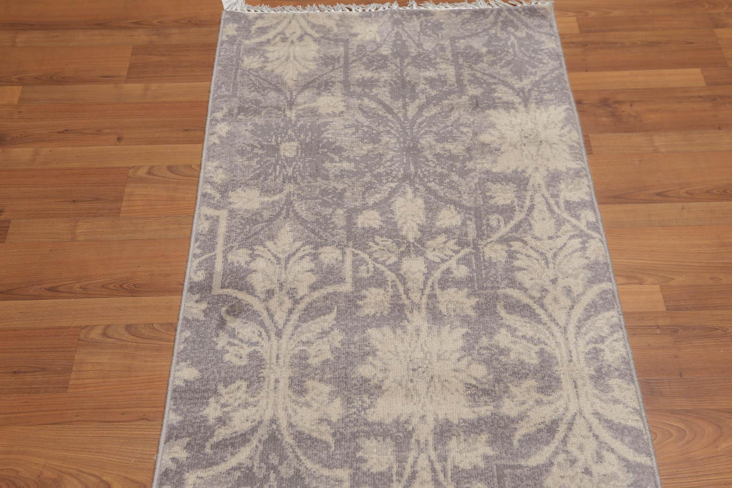 2'4" x 8' Hand Knotted Botanical distressed Wool runner Area rug Gray-2