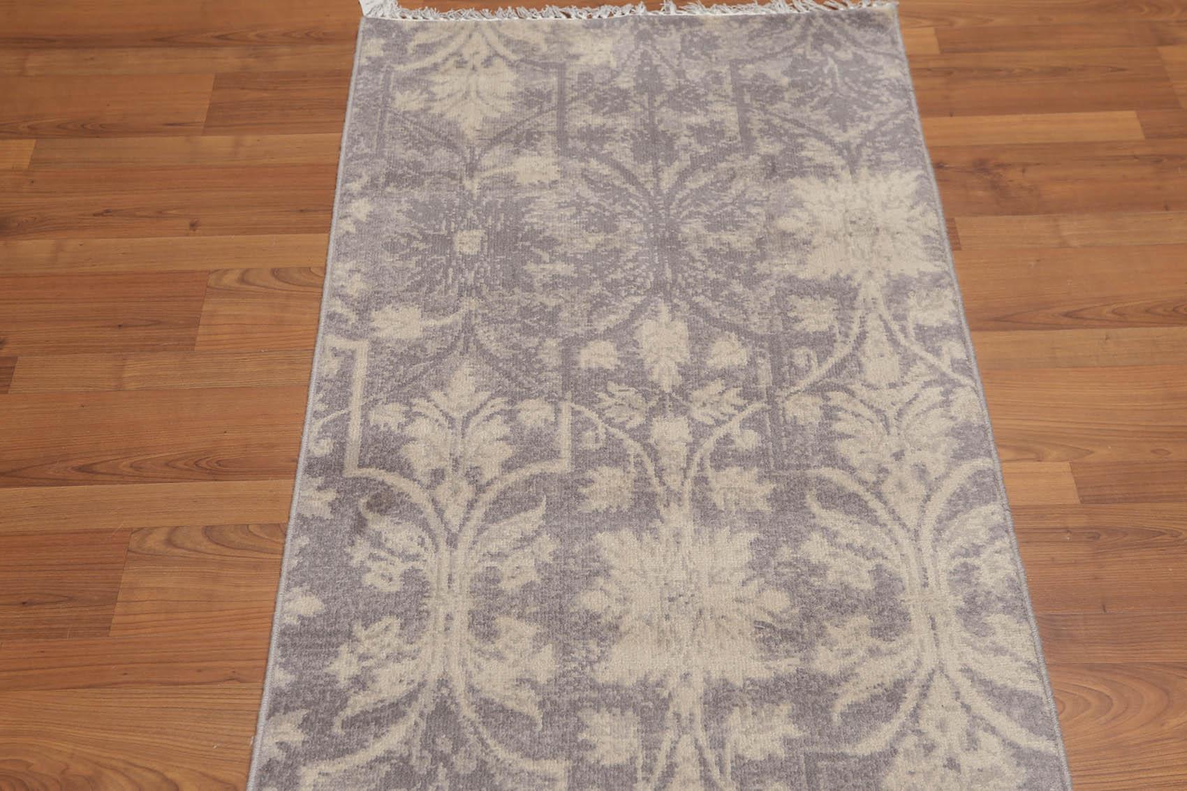2'4" x 8' Hand Knotted Botanical distressed Wool runner Area rug Gray-2