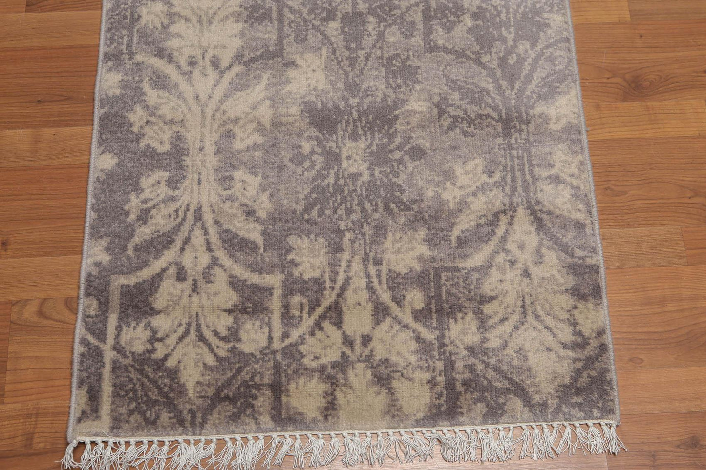 2'4" x 8' Hand Knotted Botanical distressed Wool runner Area rug Gray-4