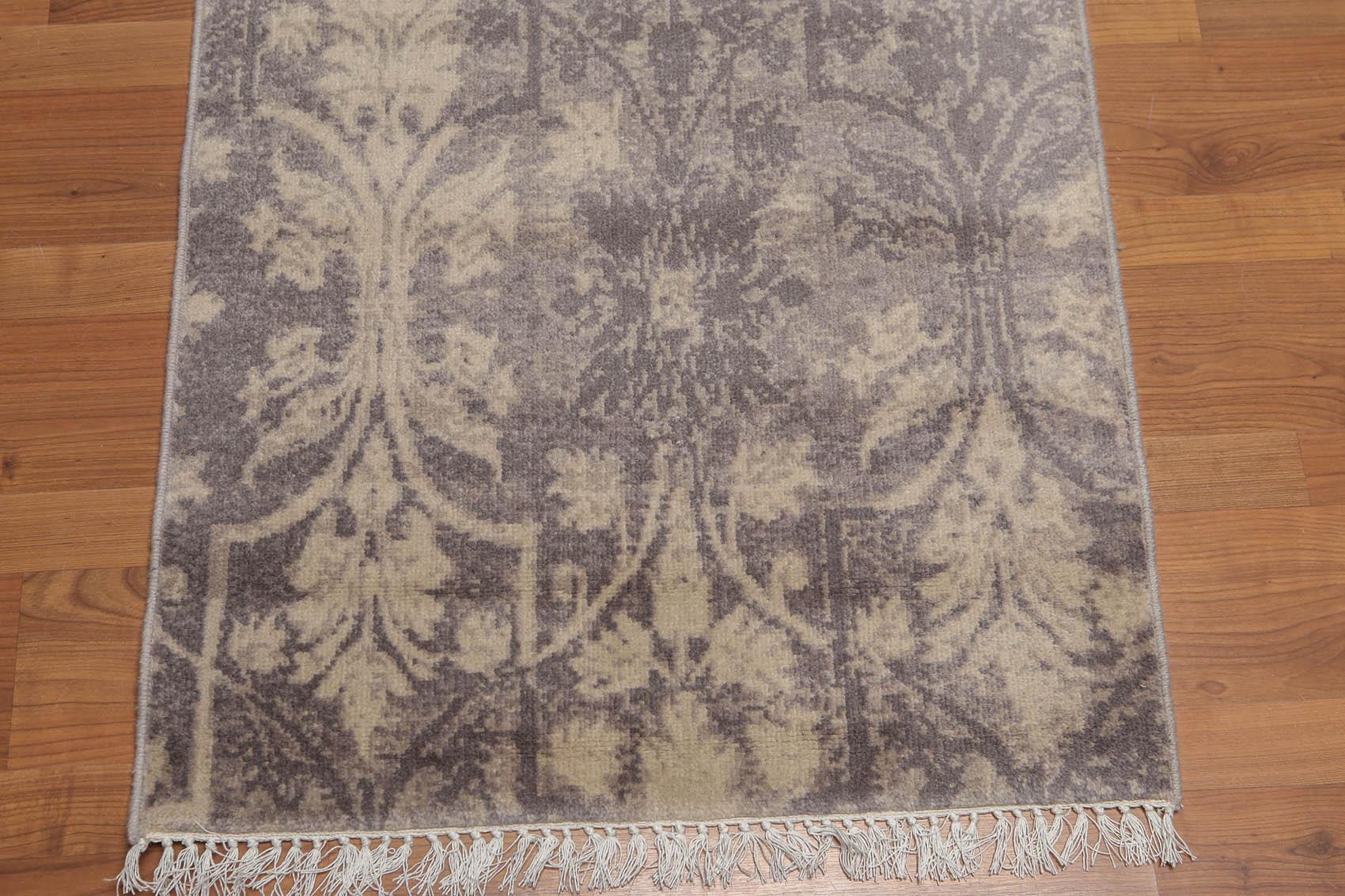 2'4" x 8' Hand Knotted Botanical distressed Wool runner Area rug Gray-4