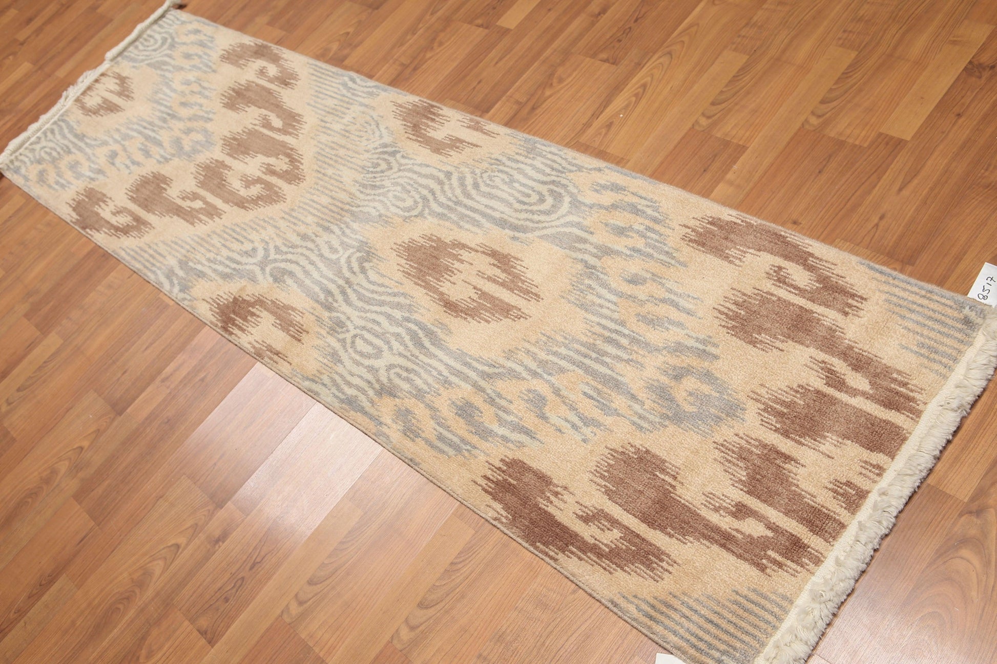 2'4" x 8' Hand Knotted Ikat 100% Wool runner Area rug Modern Tan-0