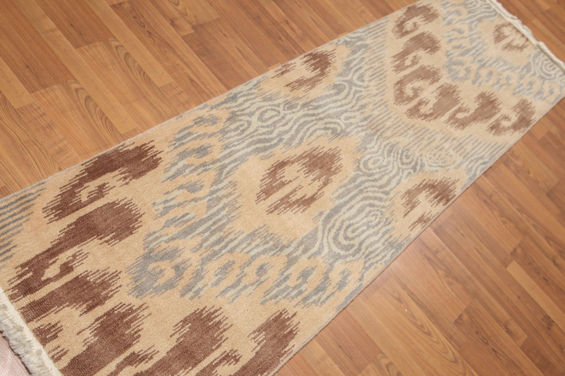 2'4" x 8' Hand Knotted Ikat 100% Wool runner Area rug Modern Tan-1