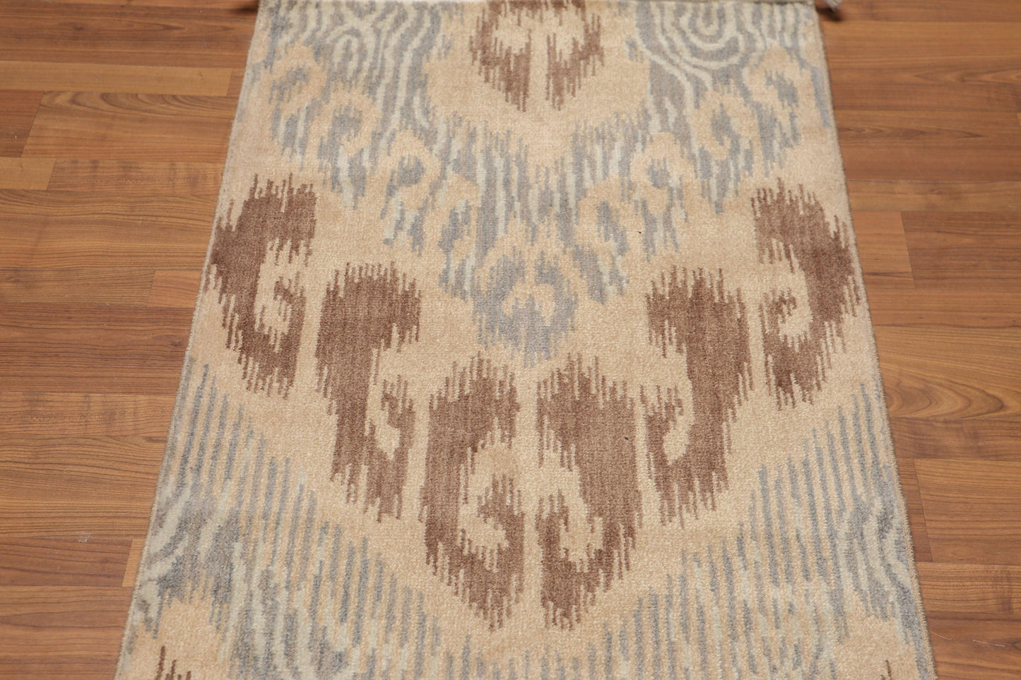 2'4" x 8' Hand Knotted Ikat 100% Wool runner Area rug Modern Tan-2