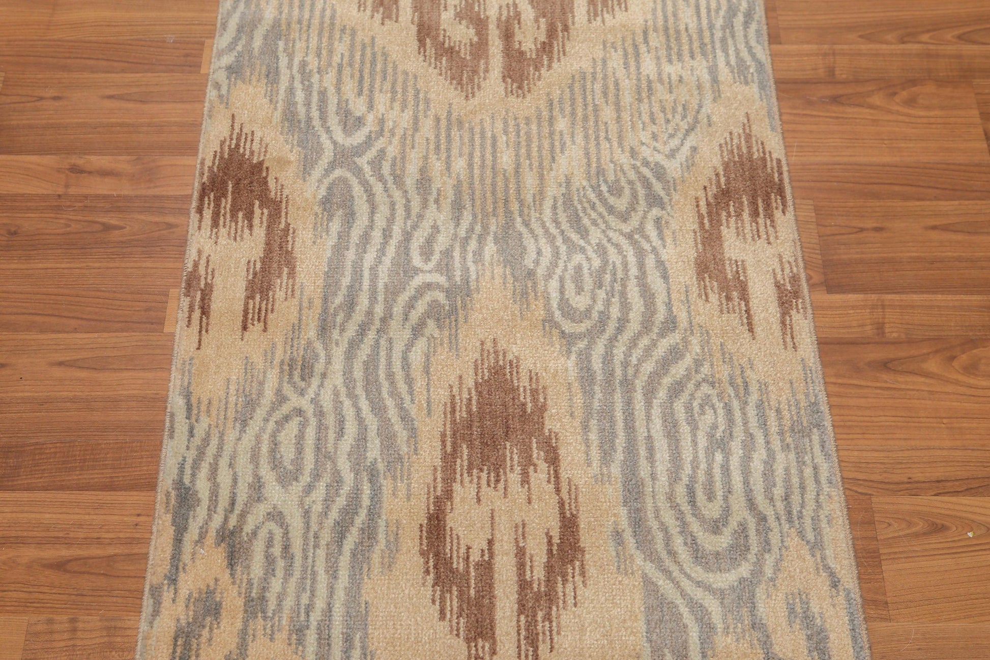 2'4" x 8' Hand Knotted Ikat 100% Wool runner Area rug Modern Tan-3