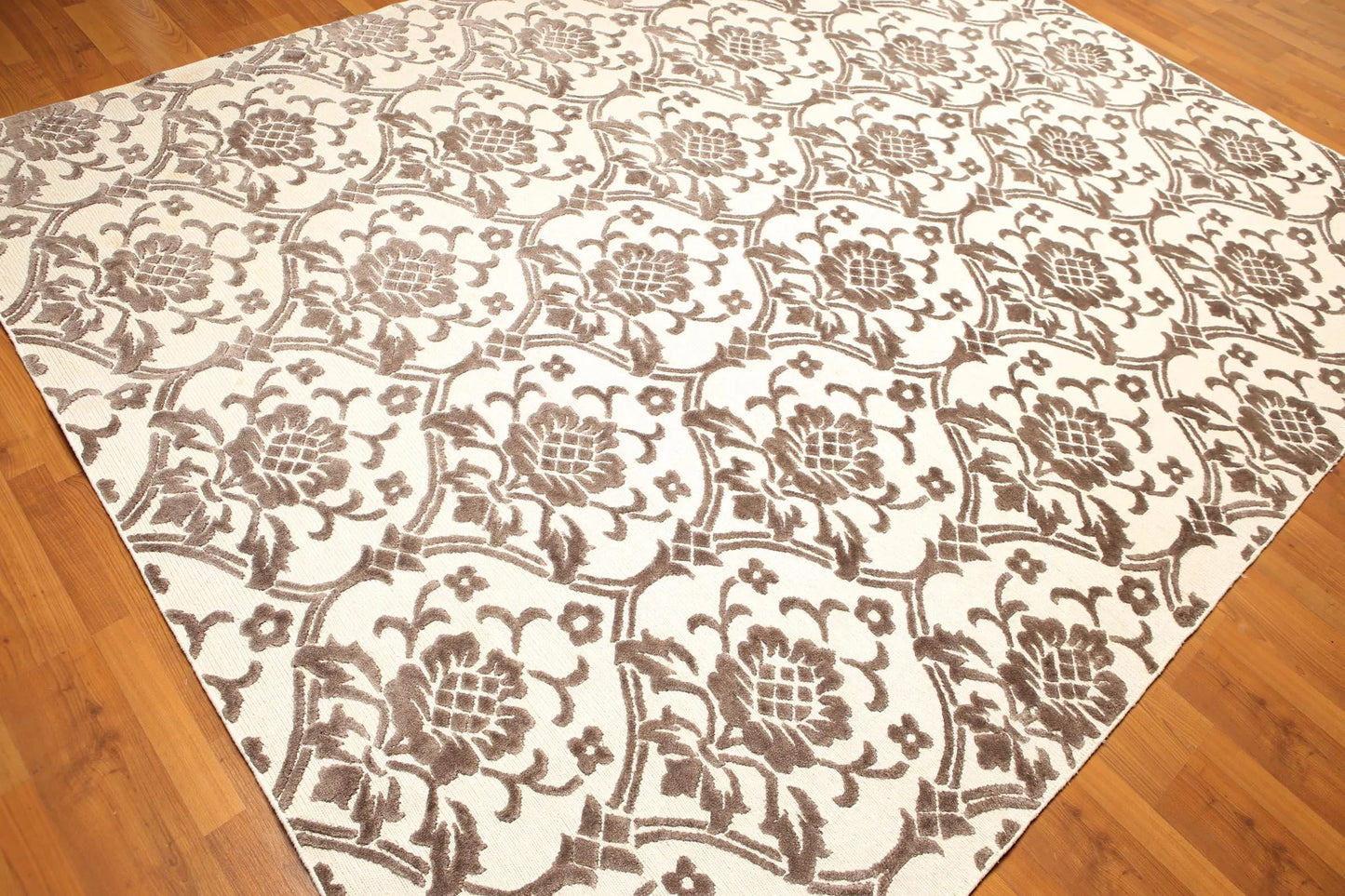 8' x 10' Hand knotted wool & silk Tibetan Area Rug Designer 8x10 Ivory-3
