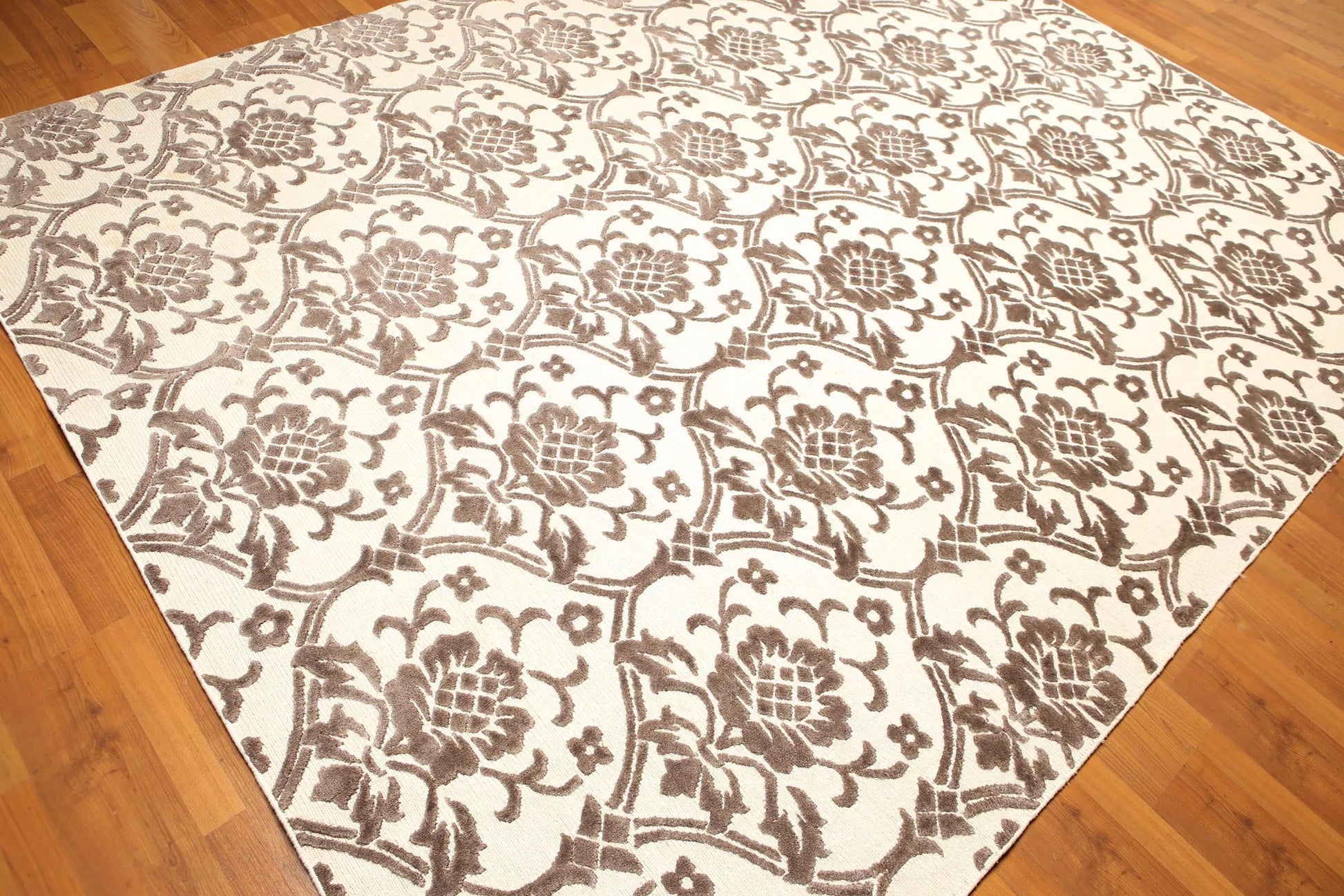 8' x 10' Hand knotted wool & silk Tibetan Area Rug Designer 8x10 Ivory-3