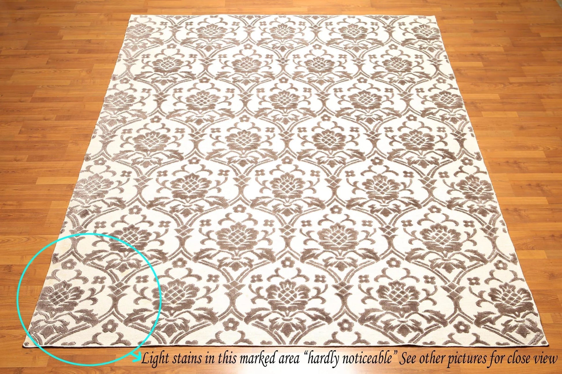 8' x 10' Hand knotted wool & silk Tibetan Area Rug Designer 8x10 Ivory-1