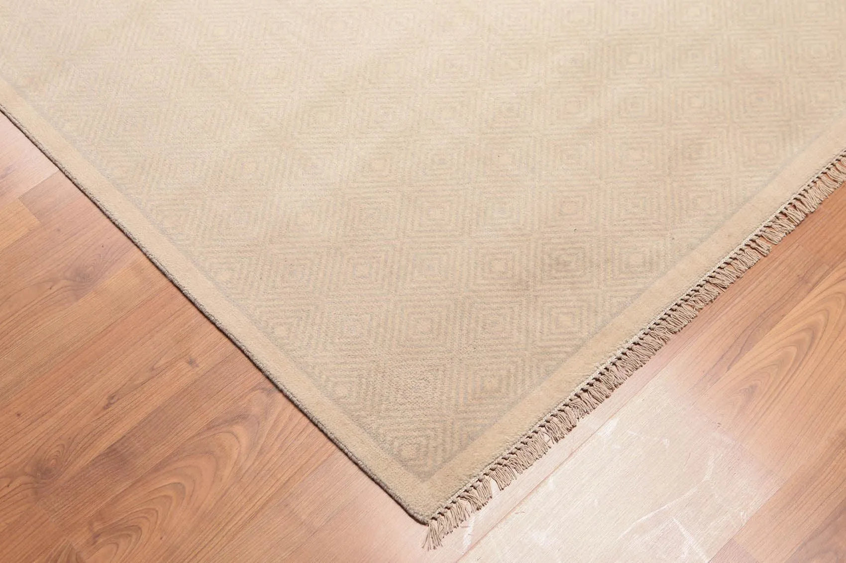 6' x 9' Geometric Pattern Hand Knotted 100% Wool Area Rug Beige 6x9-4
