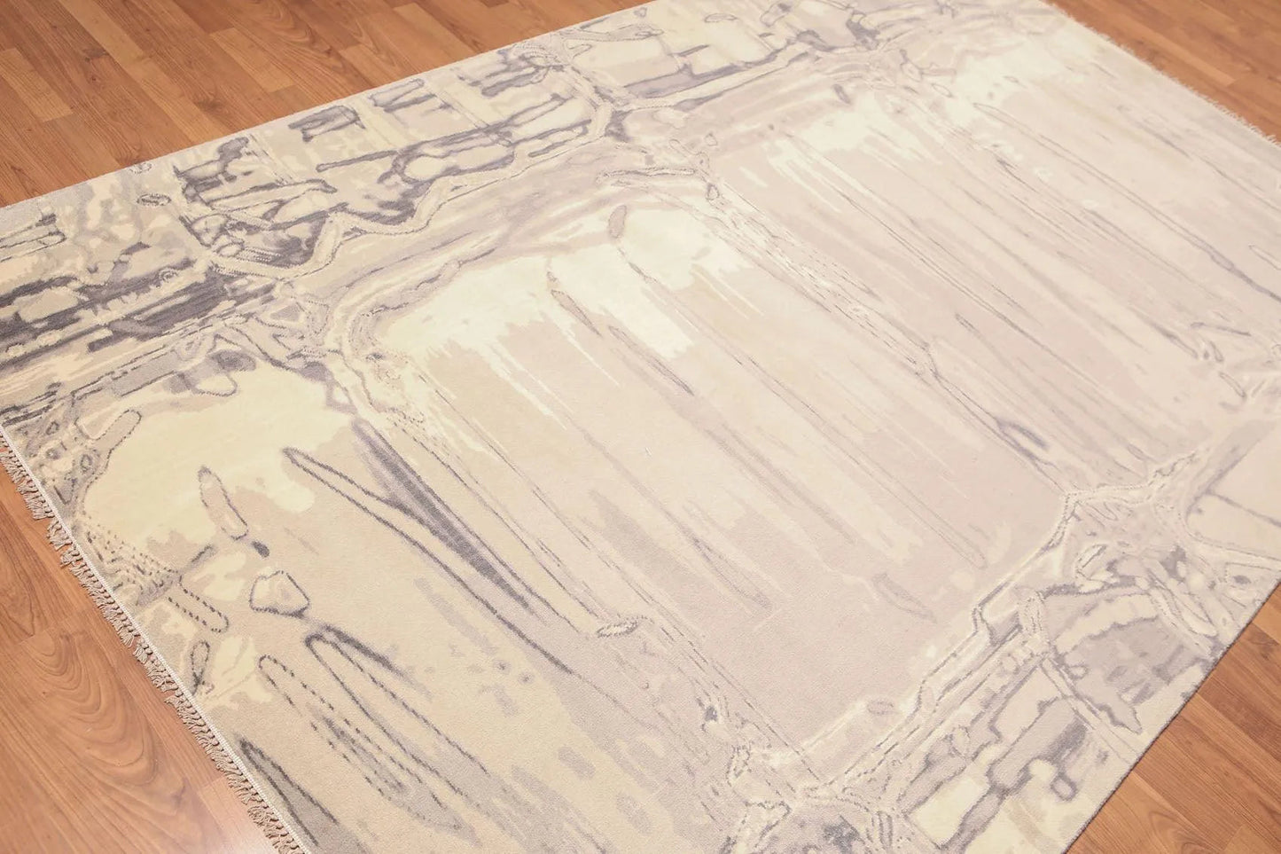 6' x 9' Hand Knotted Contemporary Marble finish look Wool Area rug Ivory-2