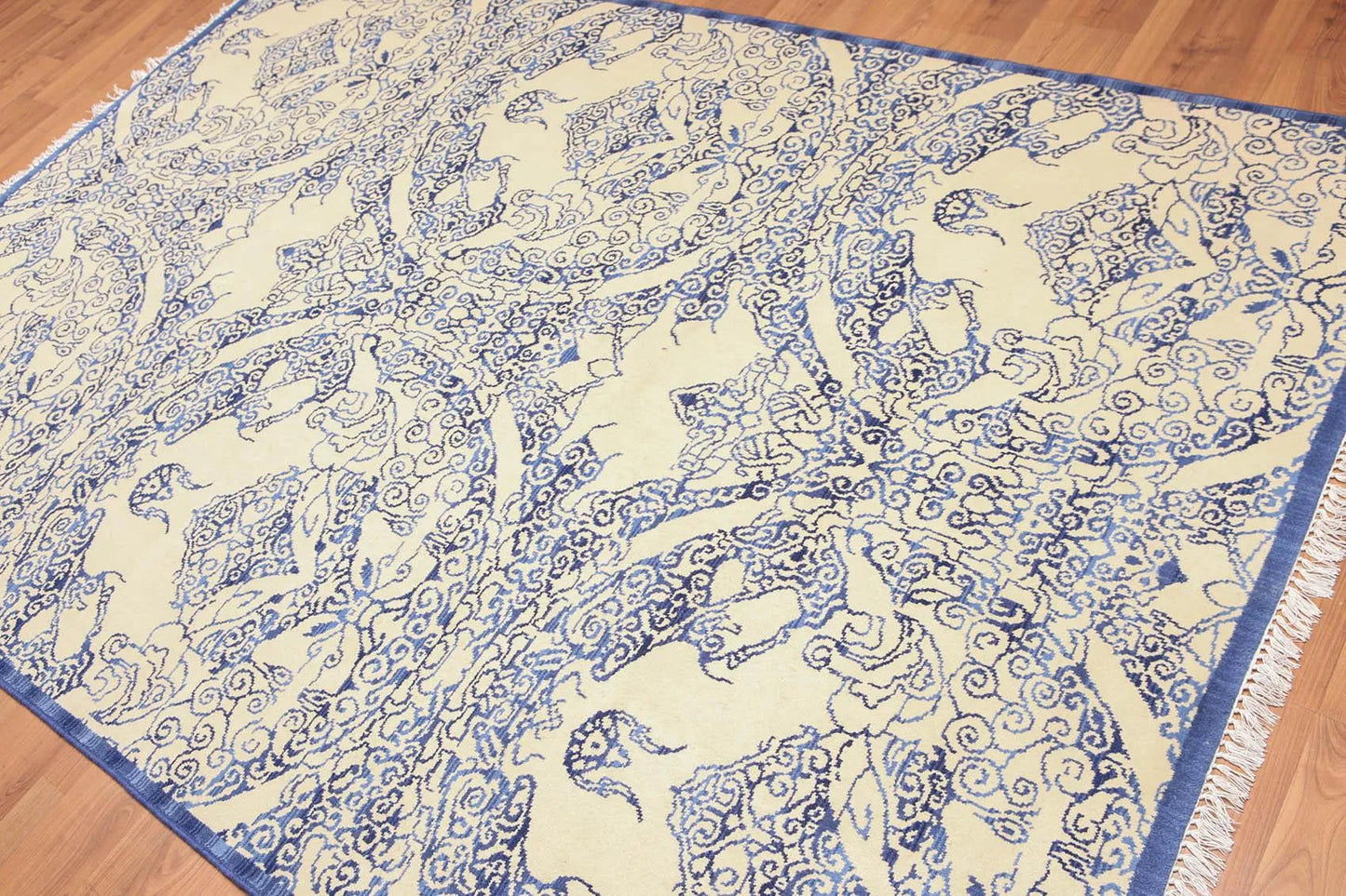 6' x 9' Hand Knotted Chinese Art Deco 100% Wool Area Rug Ivory-1