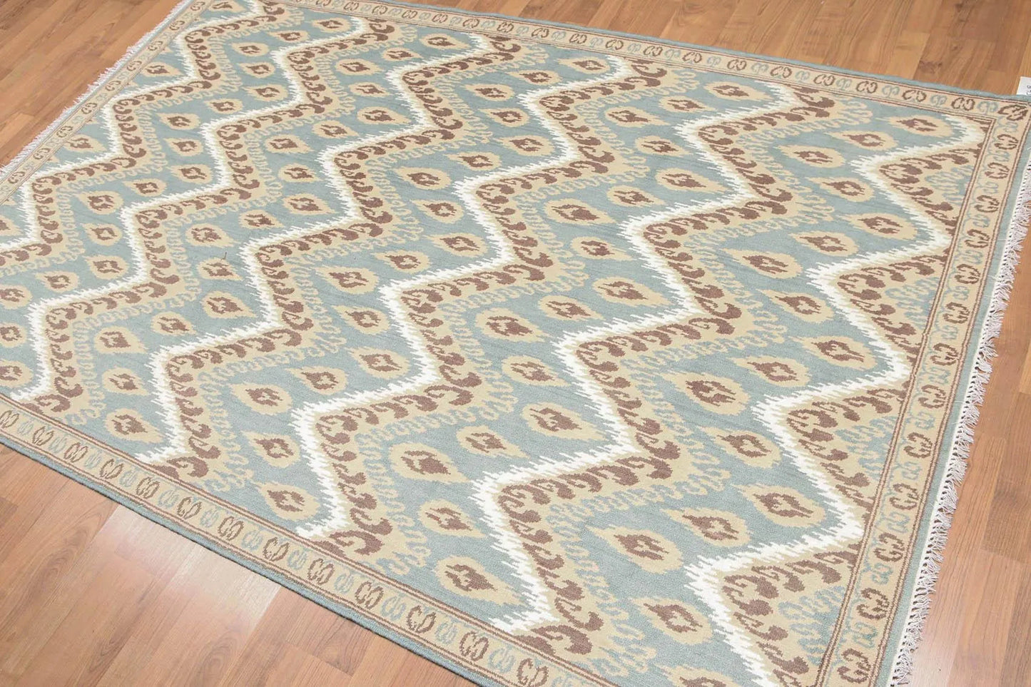 5' x 8' Hand Knotted IKAT Design Wool & Bamboo Silk Area rug Aqua-0