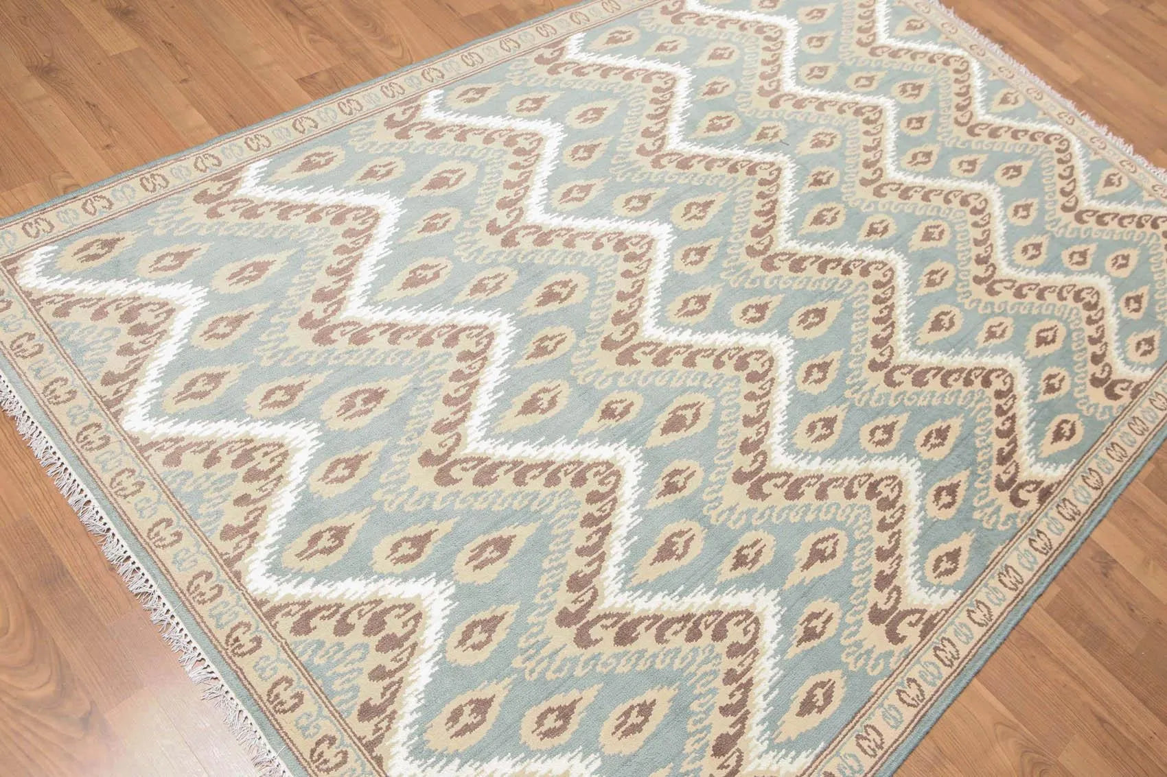5' x 8' Hand Knotted IKAT Design Wool & Bamboo Silk Area rug Aqua-1