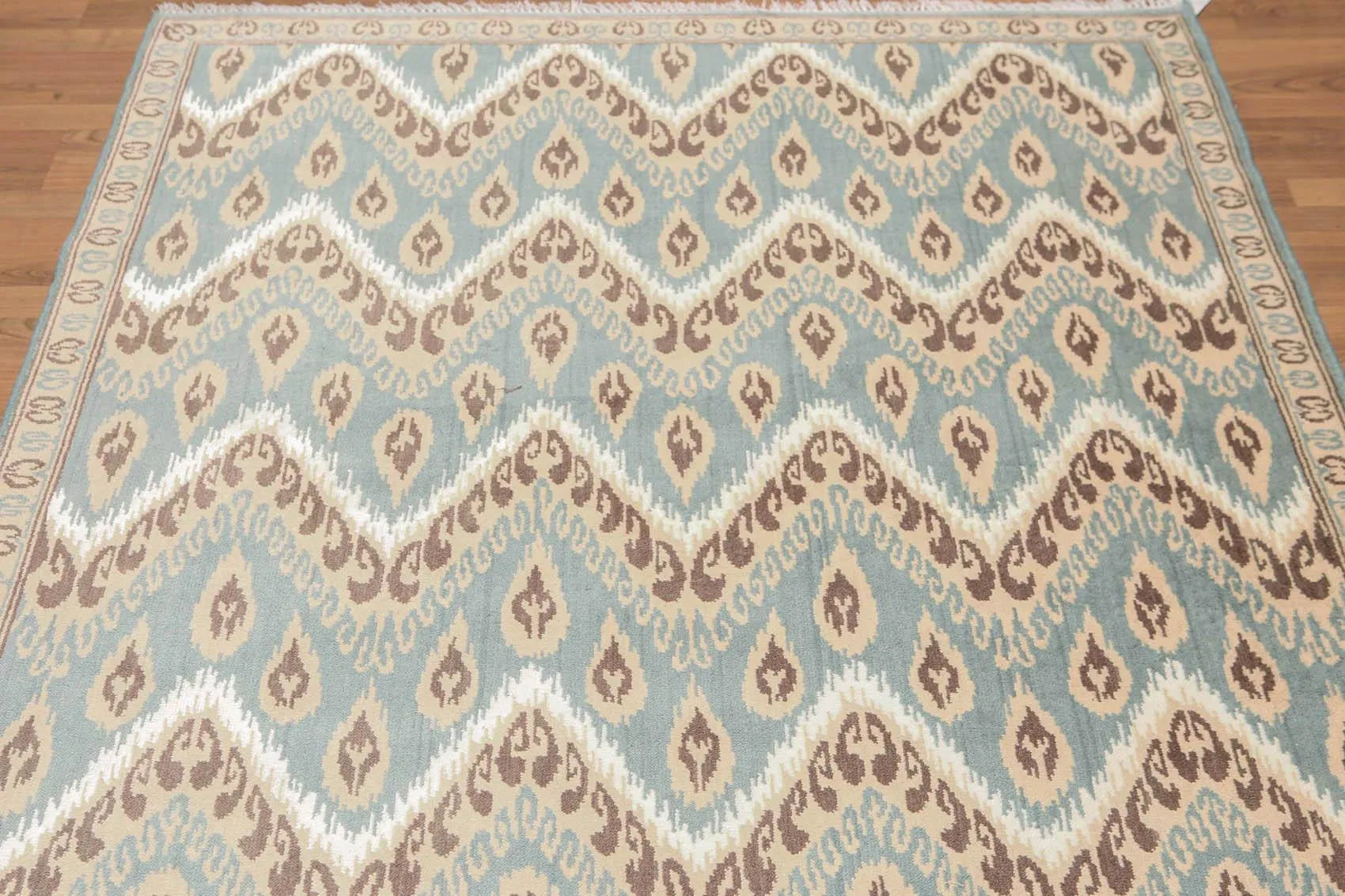 5' x 8' Hand Knotted IKAT Design Wool & Bamboo Silk Area rug Aqua-2