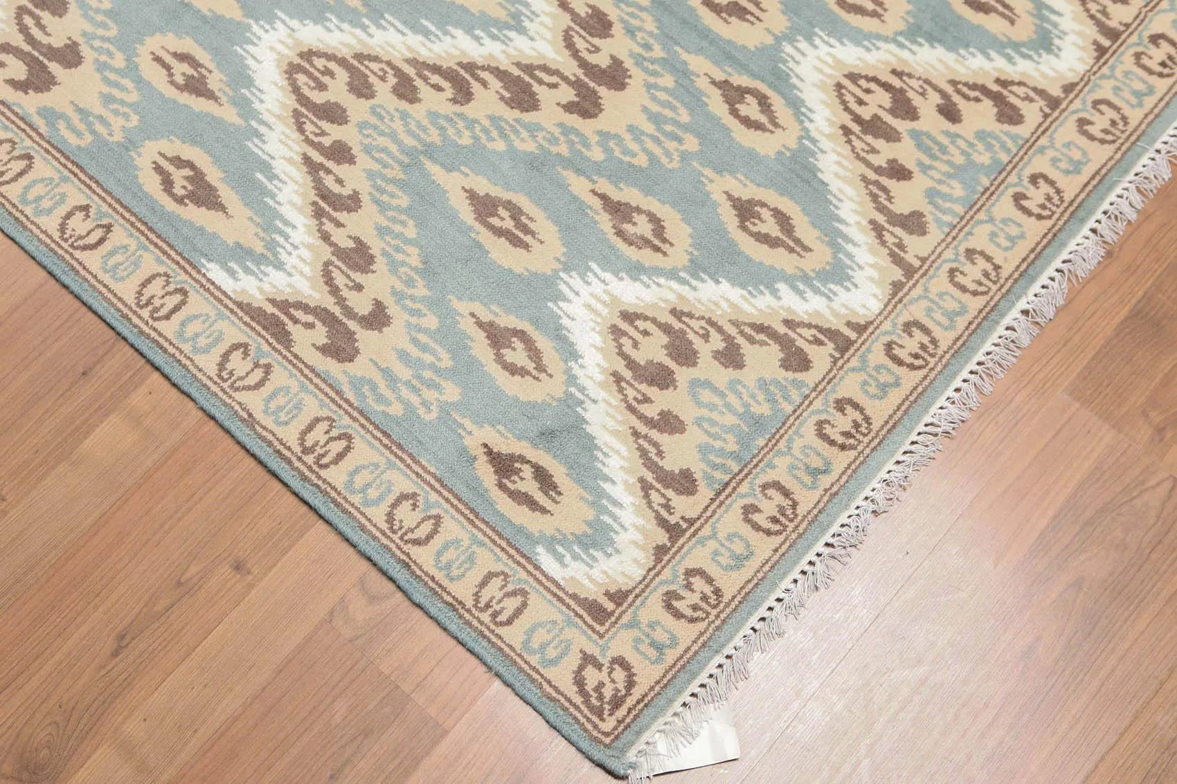 5' x 8' Hand Knotted IKAT Design Wool & Bamboo Silk Area rug Aqua-4