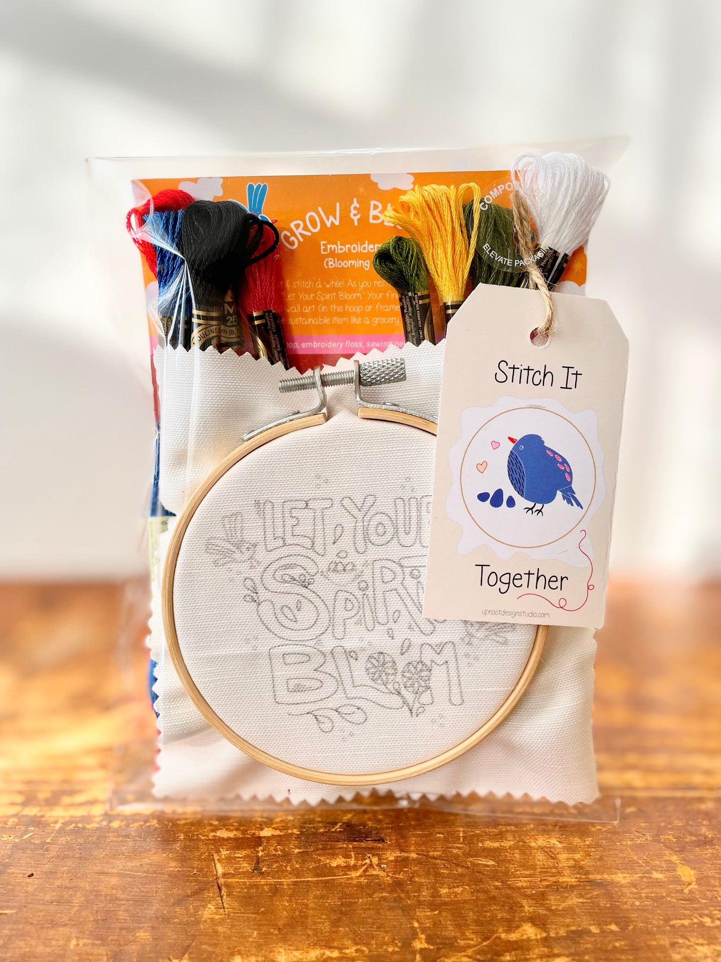 "Flower Power" Gift Box w. Dwarf Sunflower, Embroidery Kit, Meditation Cards, Soy Candle, & Journal (Grow & Bloom)