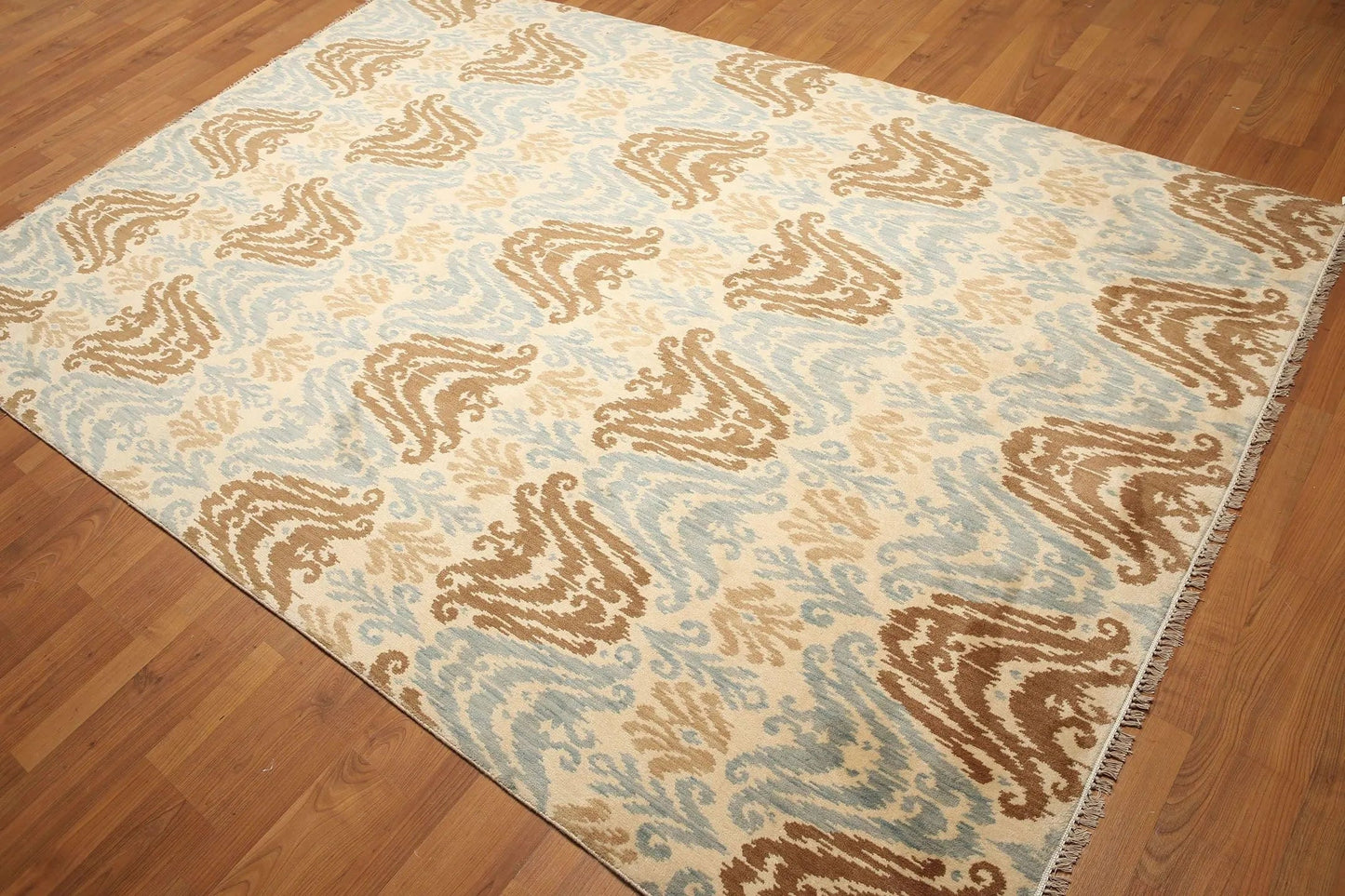 6' x 9' Hand knotted Transitional Oriental area rug 100% Wool Ikat 6X9 Aqua-3