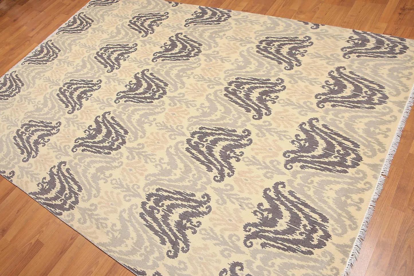 6' x 9' Hand Knotted 100% Wool Ikat Design Oriental Area Rug Beige-1