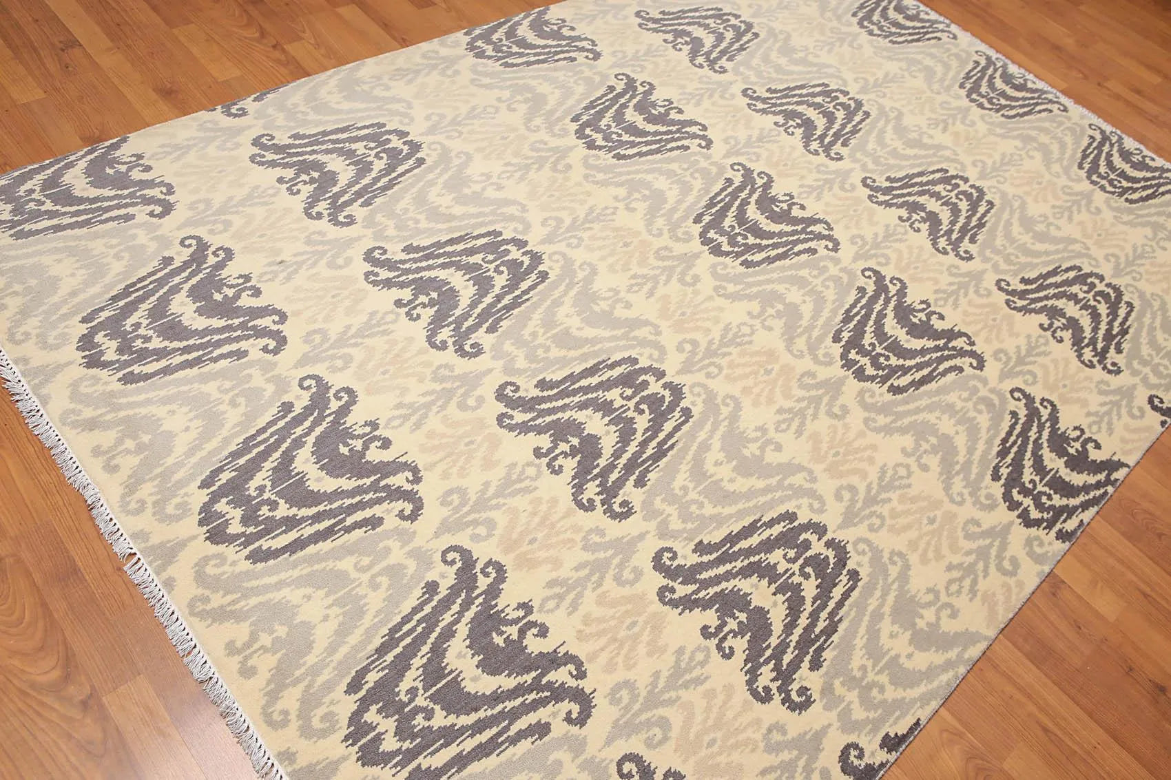 6' x 9' Hand Knotted 100% Wool Ikat Design Oriental Area Rug Beige-2