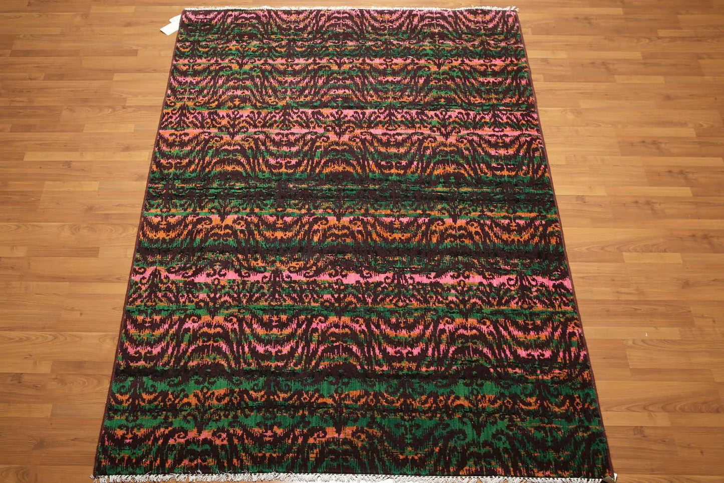 6x9 Pink, Green Hand knotted 100% Wool Modern Oriental Area Rug-2
