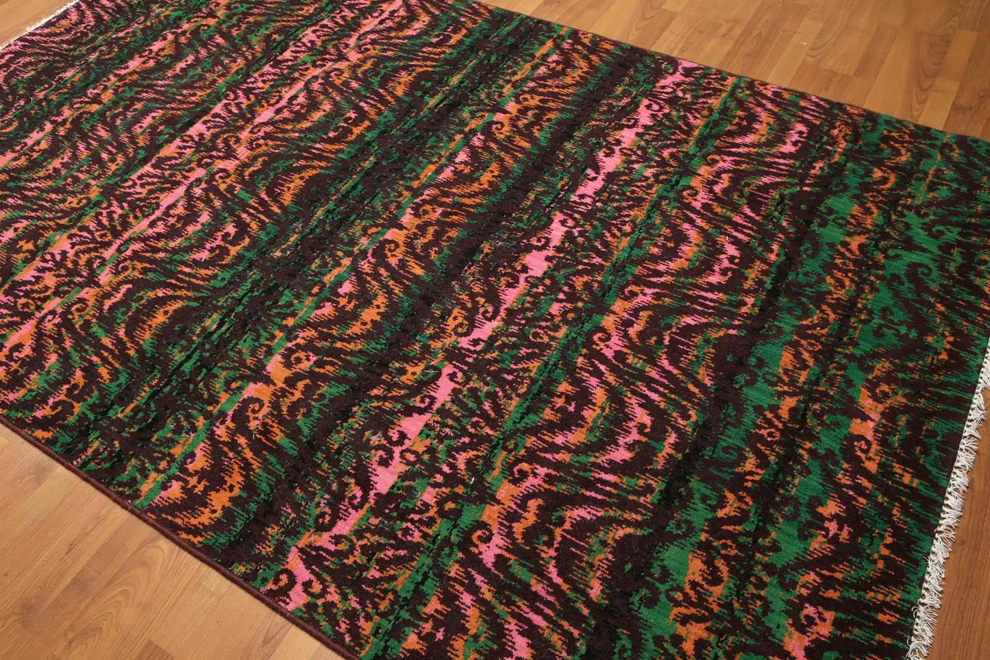 6x9 Pink, Green Hand knotted 100% Wool Modern Oriental Area Rug-3