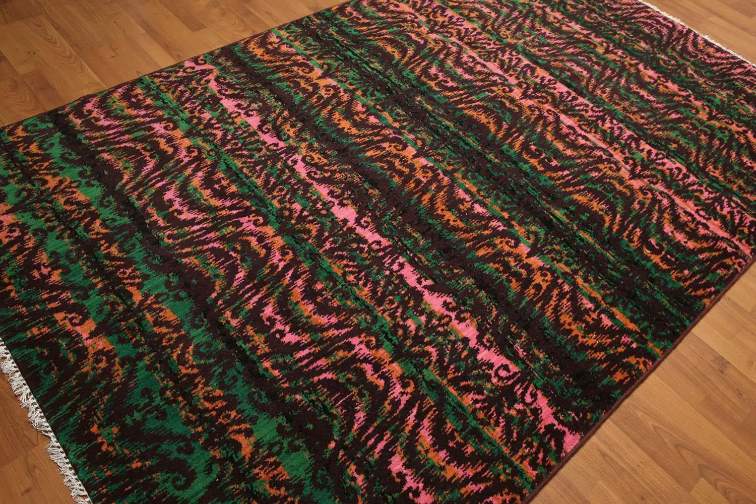 6x9 Pink, Green Hand knotted 100% Wool Modern Oriental Area Rug-4