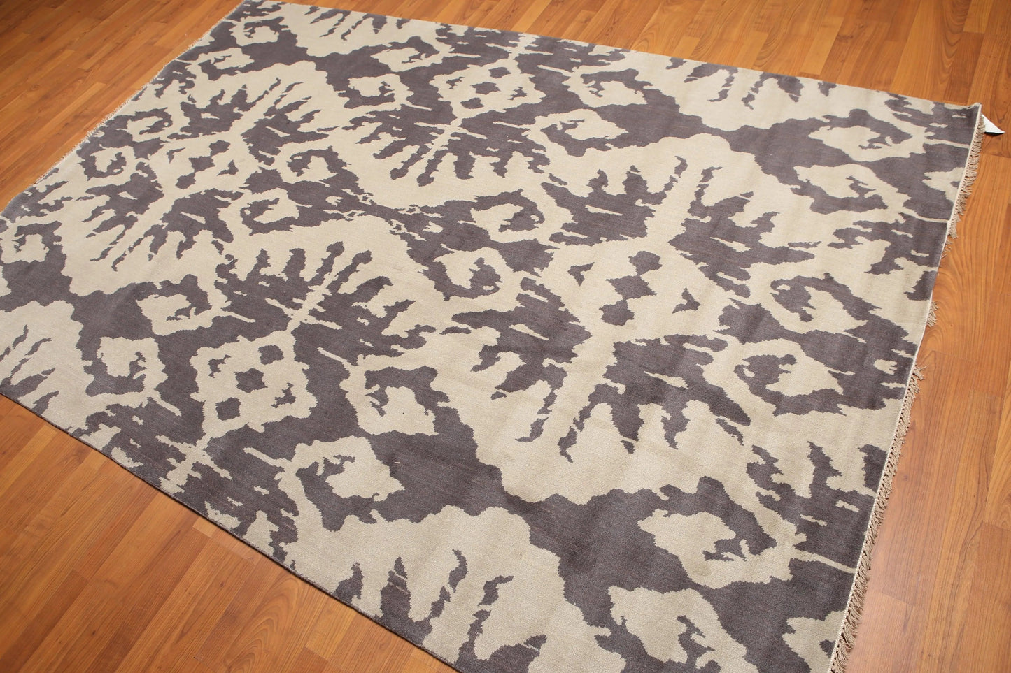 6' x 9' Tone On Tone Abstract Print Hand Knotted 100% Wool Area rug Gray-1