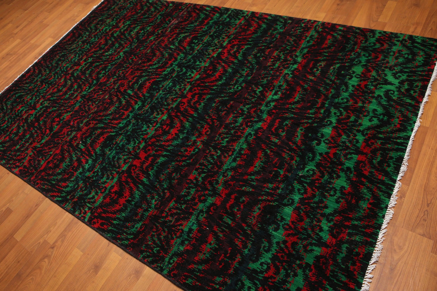 6' x 9' Modern Graphic Area Rug Hand Knotted 100% Wool Green-1