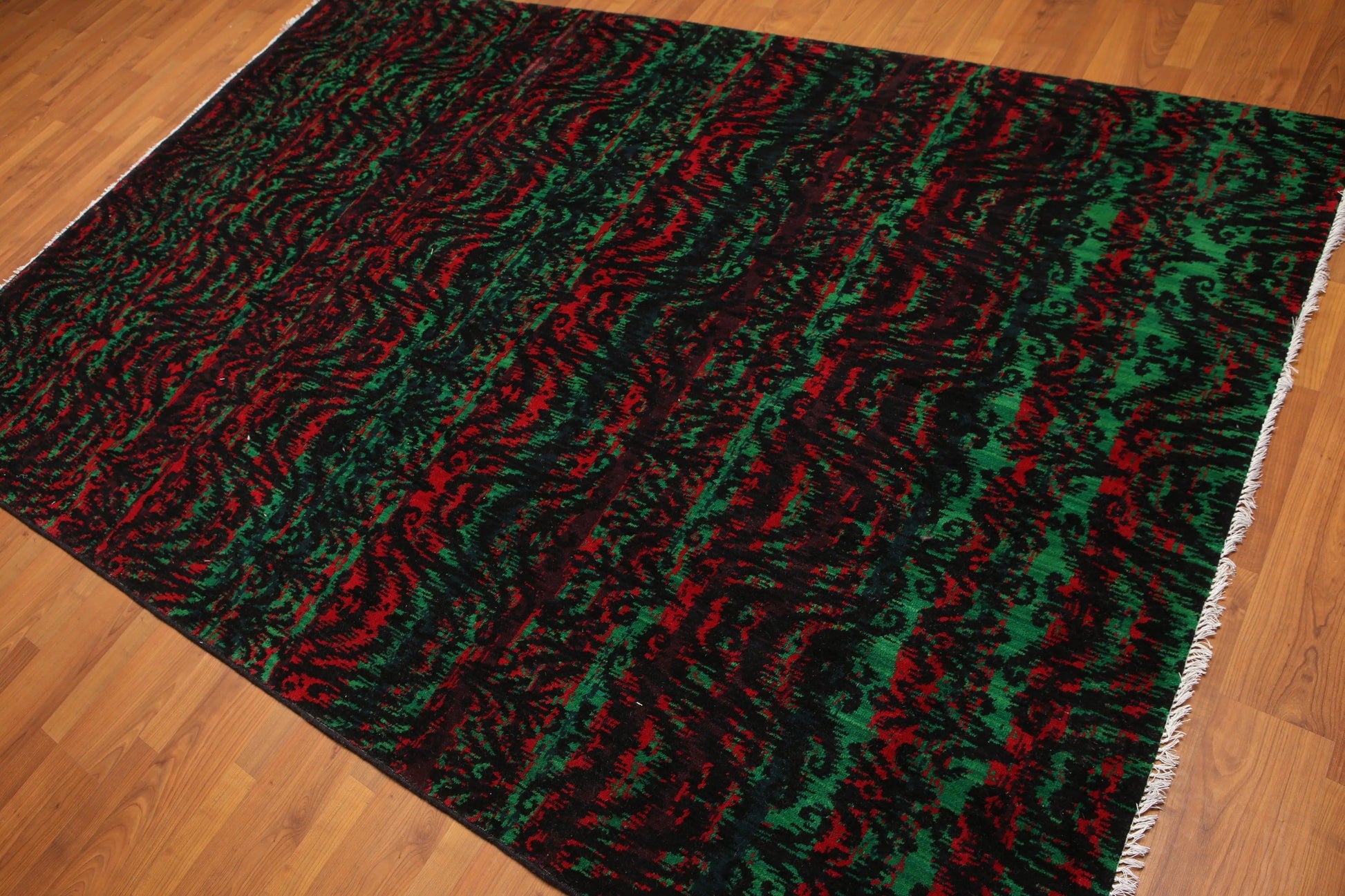 6' x 9' Modern Graphic Area Rug Hand Knotted 100% Wool Green-1
