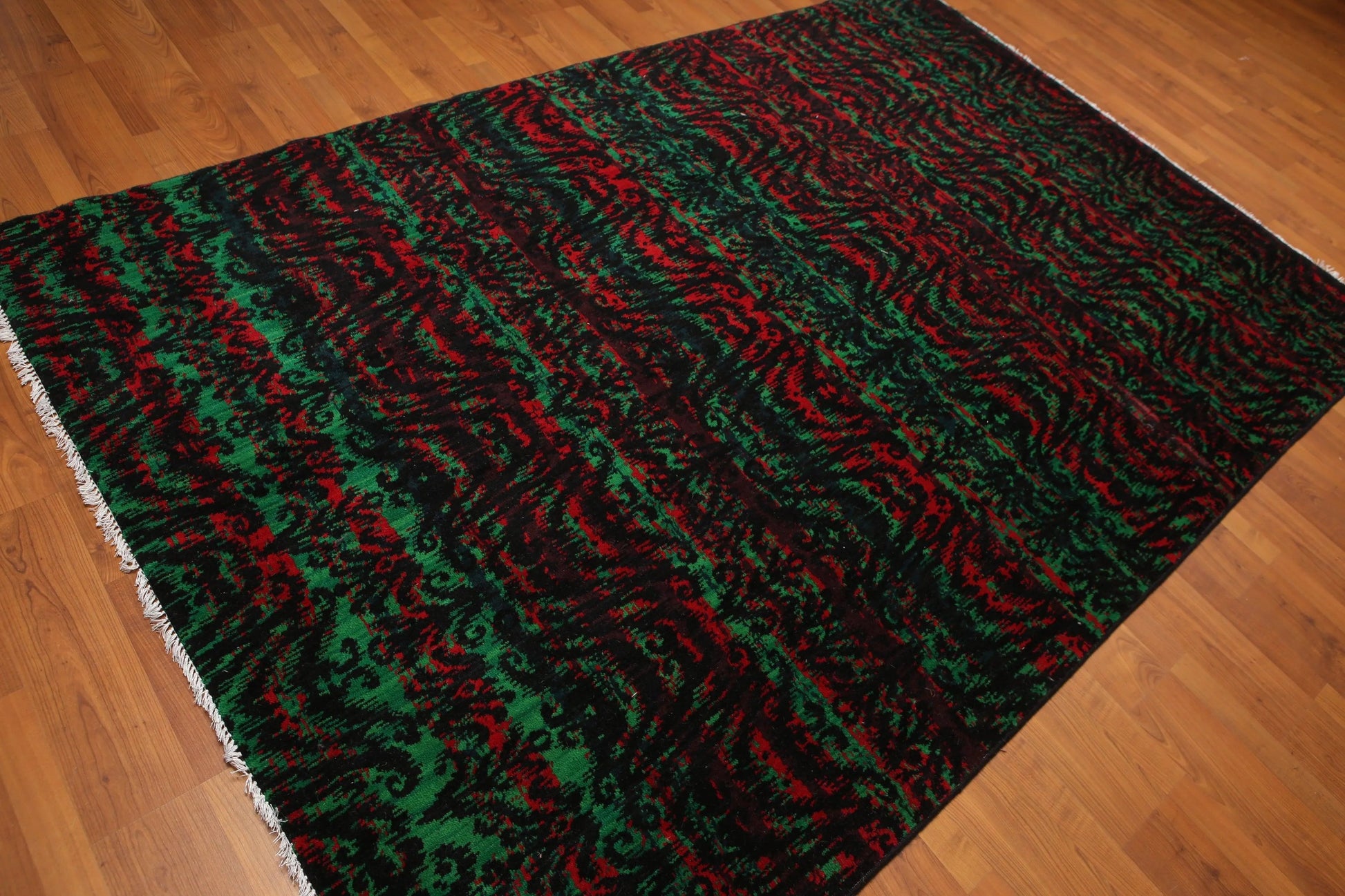 6' x 9' Modern Graphic Area Rug Hand Knotted 100% Wool Green-2