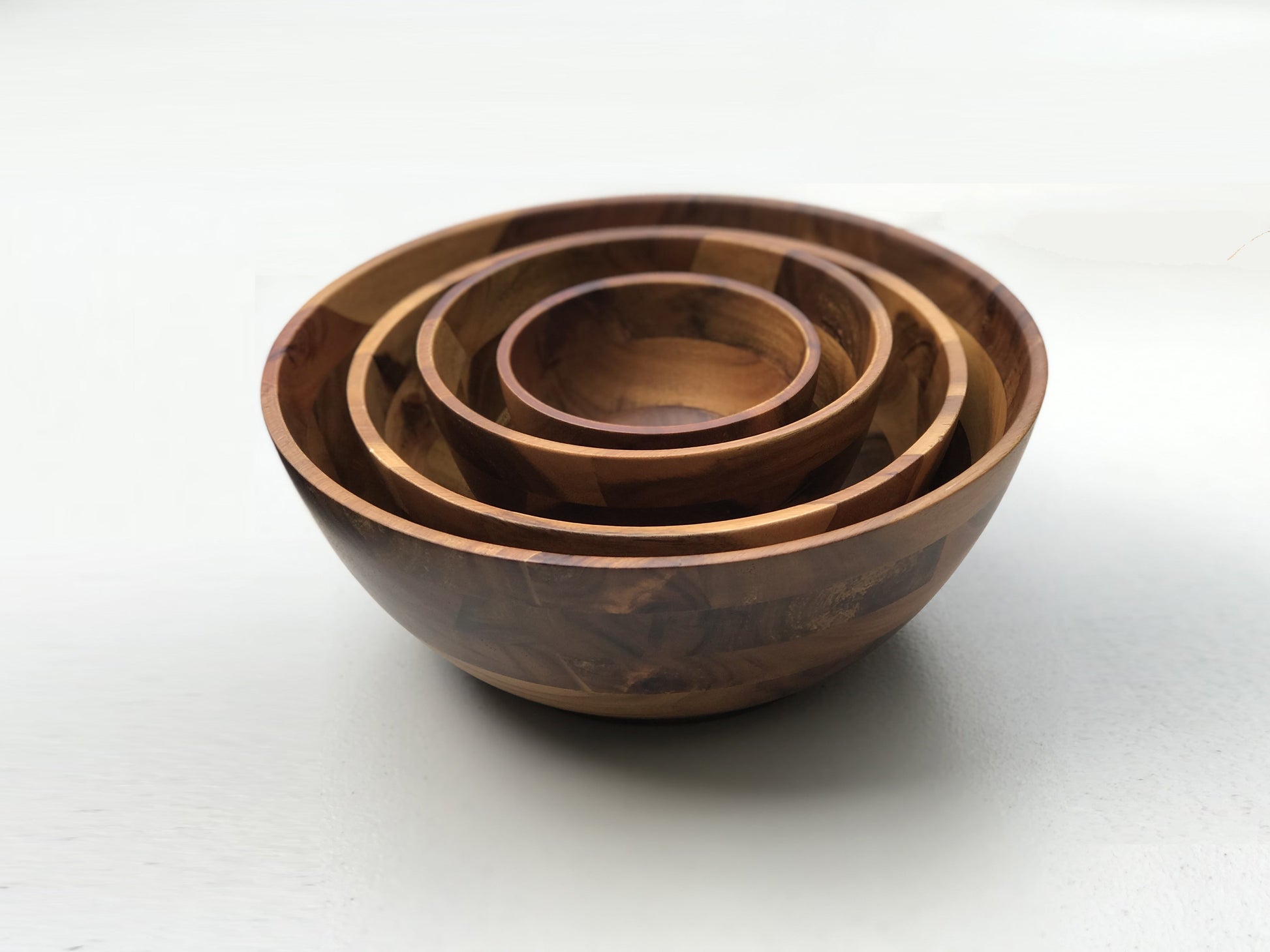 [ Set of 6 ] Zavis Green Acacia Wood Round Salad Bowl 8"  | Dishwasher Safe-1