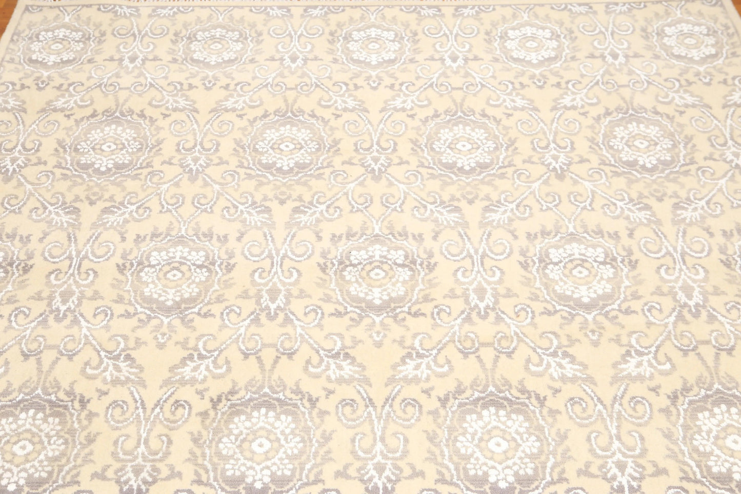 6' x 9' Hand Knotted Damask Area Rug Wool & Bamboo Silk Beige-3