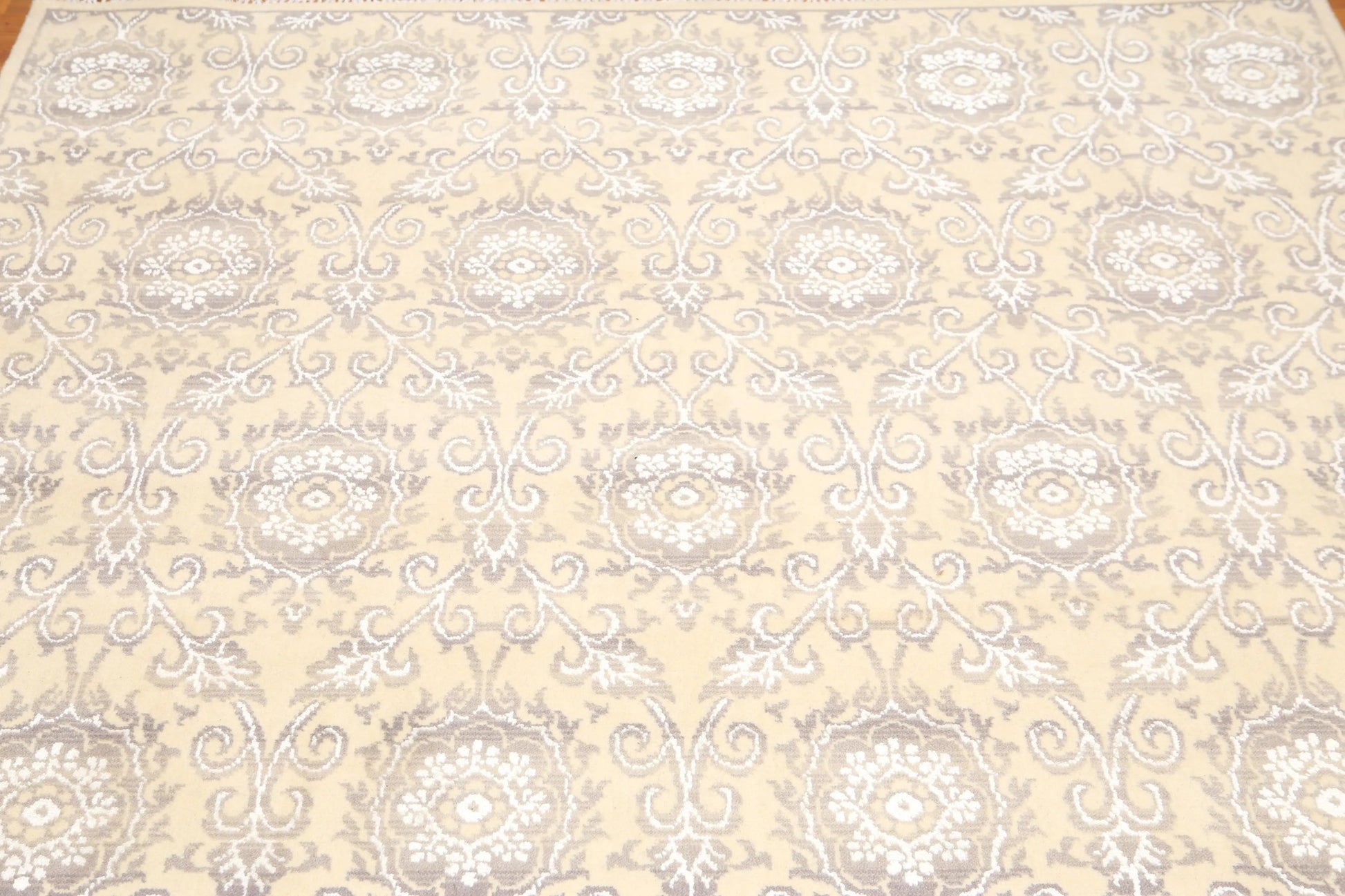 6' x 9' Hand Knotted Damask Area Rug Wool & Bamboo Silk Beige-3