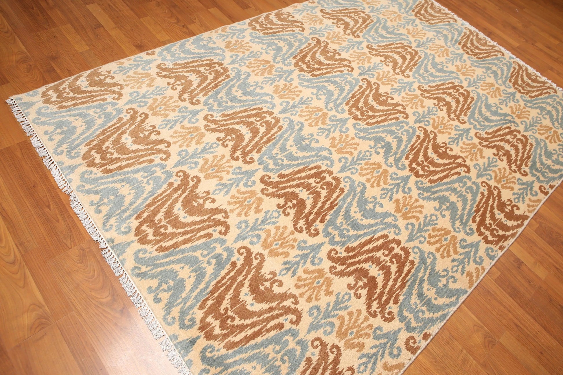 6' x 9' Modern Boho Ikat Area Rug Hand Knotted 100% Wool Beige-2