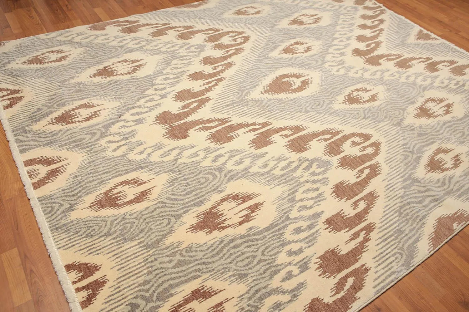 8' x 10' Hand Knotted 100% Wool Ikat Bold Design Oriental Area Rug Beige-3