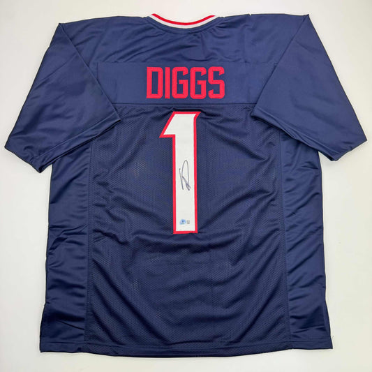 Autographed/Signed Stefon Diggs Houston Blue Football Jersey Beckett BAS COA