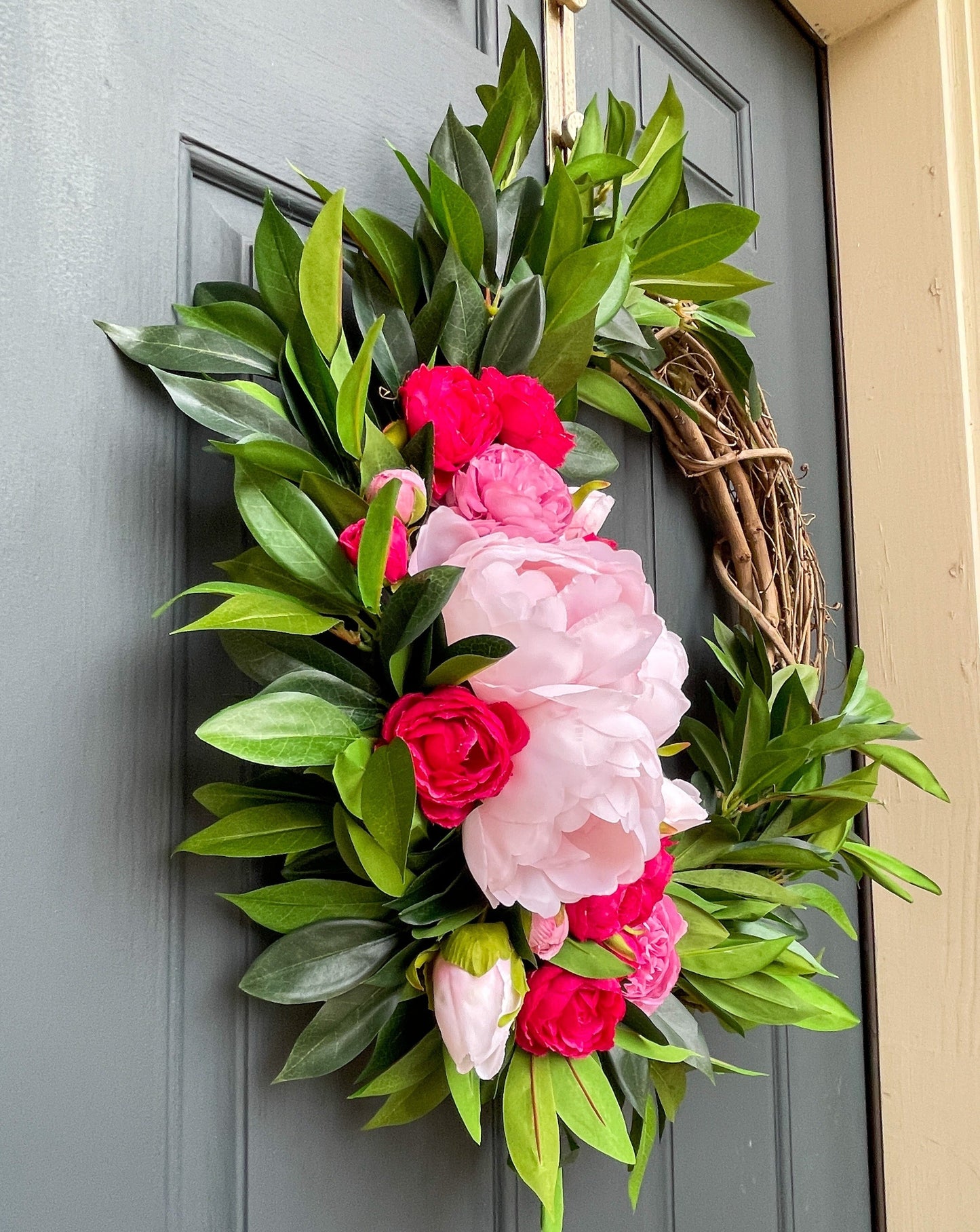 Pink Peony and Ranunculus Spring Wreath