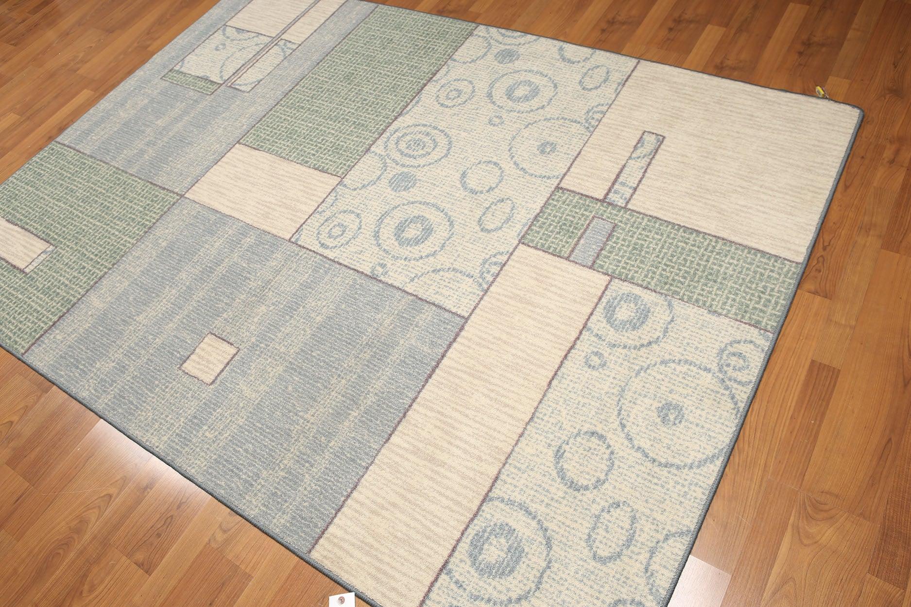 5'4"x7'8" Blue, Beige, Green, Multi Color Machine Made Polypropylene Indonesian High Density Hand Carved Effect Modern Oriental Rug With one edge damaged-0
