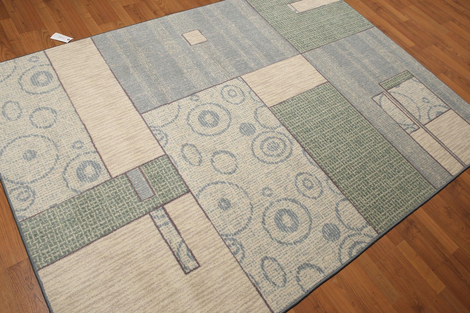 5'4"x7'8" Blue, Beige, Green, Multi Color Machine Made Polypropylene Indonesian High Density Hand Carved Effect Modern Oriental Rug With one edge damaged-1