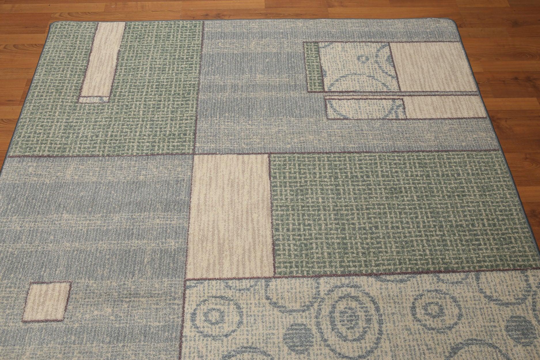 5'4"x7'8" Blue, Beige, Green, Multi Color Machine Made Polypropylene Indonesian High Density Hand Carved Effect Modern Oriental Rug With one edge damaged-2