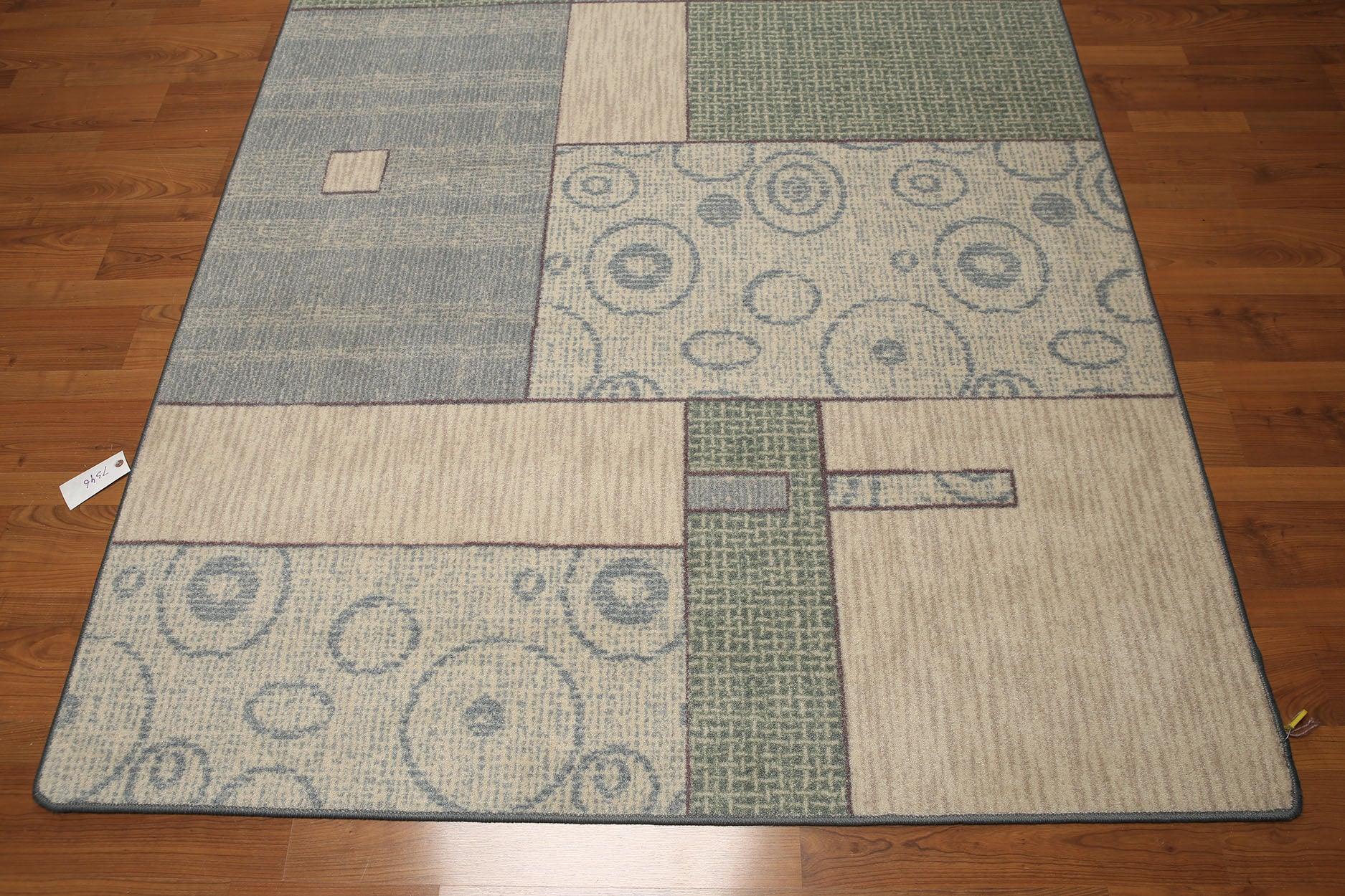 5'4"x7'8" Blue, Beige, Green, Multi Color Machine Made Polypropylene Indonesian High Density Hand Carved Effect Modern Oriental Rug With one edge damaged-3