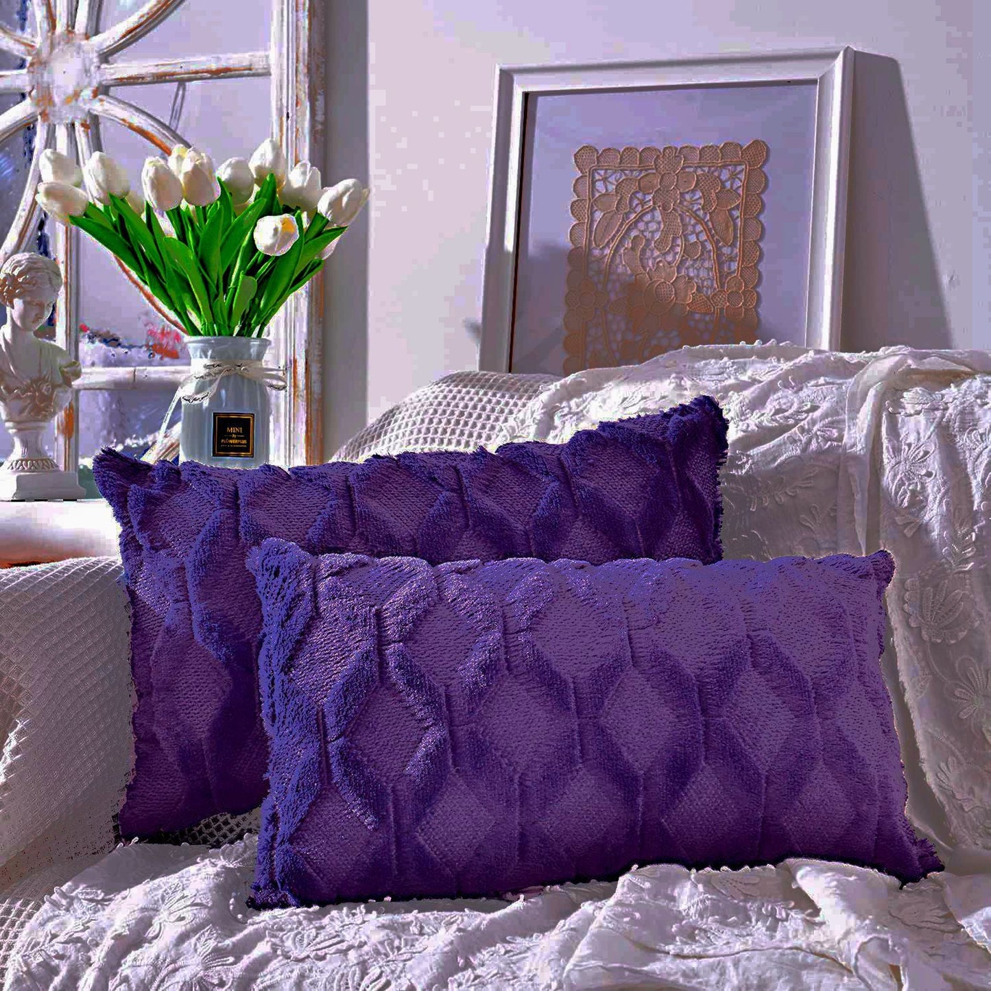 Pack of 2 bundle One 18"x18" with a matching color of one 12"x20" Square and rectangle combo set throw pillow covers with inserts