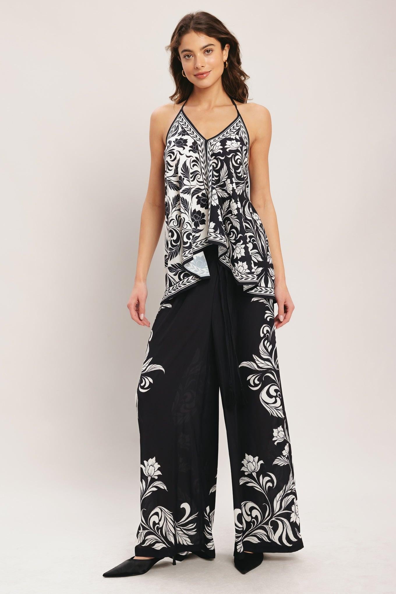 BLACK RIVIERA WOVEN SCARF TOP