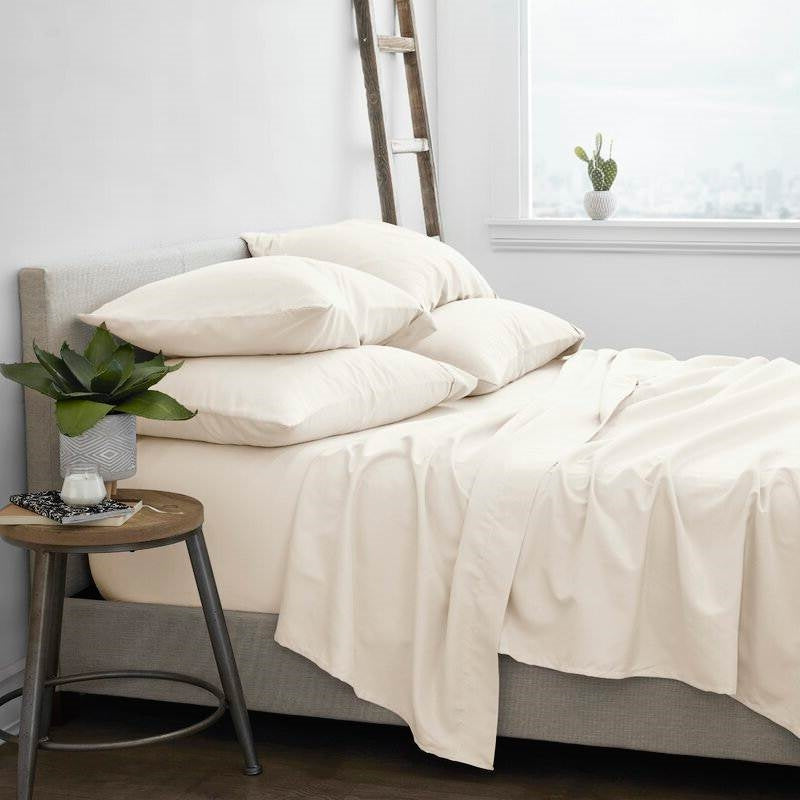 King size Ivory Beige 6-Piece Wrinkle Resistant Microfiber/Polyester Sheet Set-1