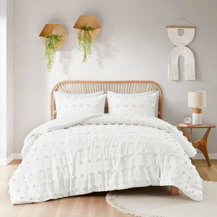 King/Cal King 3-Piece Ivory Pompom Microfiber Comforter Set-0