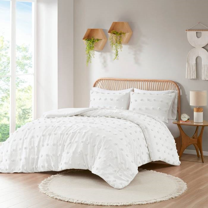 King/Cal King 3-Piece Ivory Pompom Microfiber Comforter Set-1