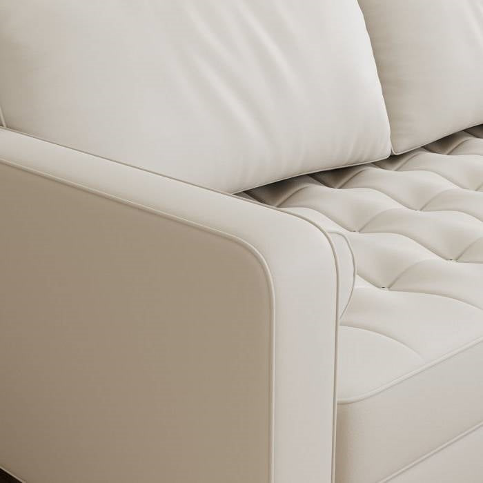 Ivory Upholstered Faux Leather Sofa w/ Pillows Solid Hardwood Legs-3