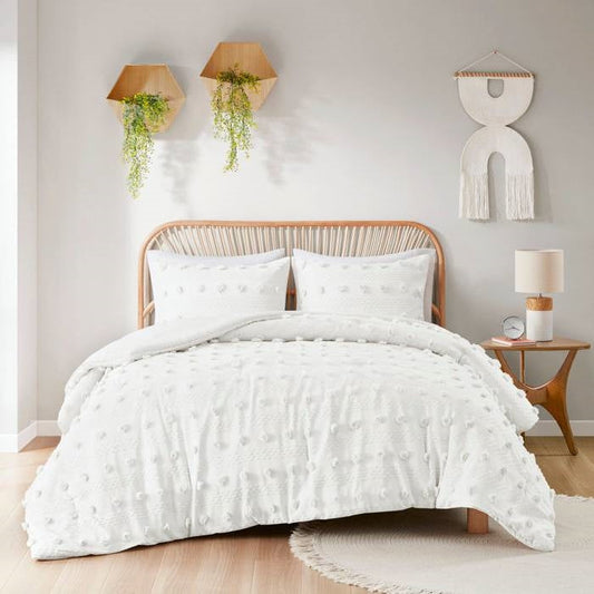 Full/Queen 3-Piece Ivory Pompom Microfiber Comforter Set-0