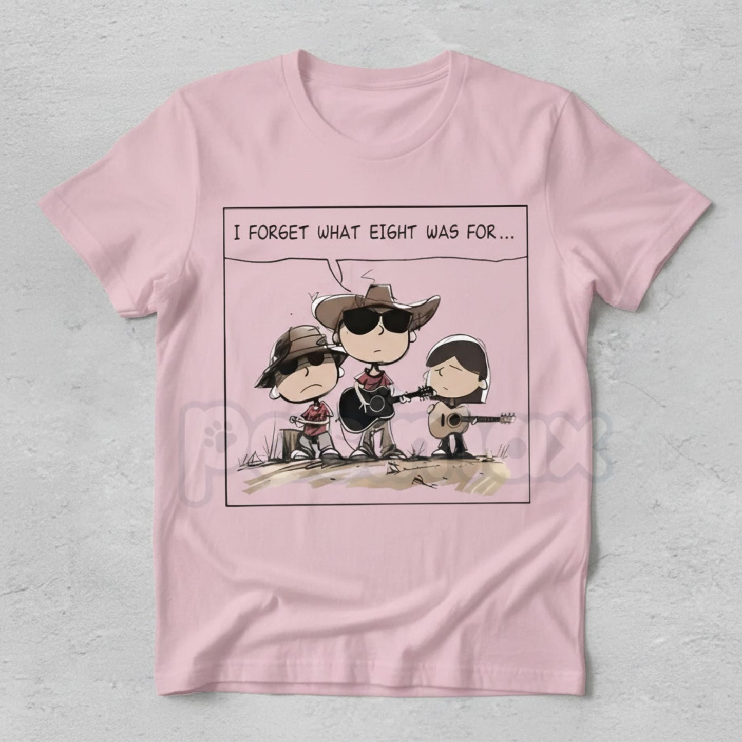 "I FORGET WHAT EIGHT WAS FOR" Funny Cartoon Cowboy Band T-Shirt - Absurdist Quote Meme Tee, Western Humor Statement Shirt, Niche Comedy Apparel