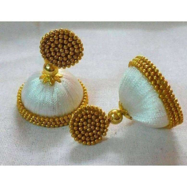 White Color with Gold Beads Earrings