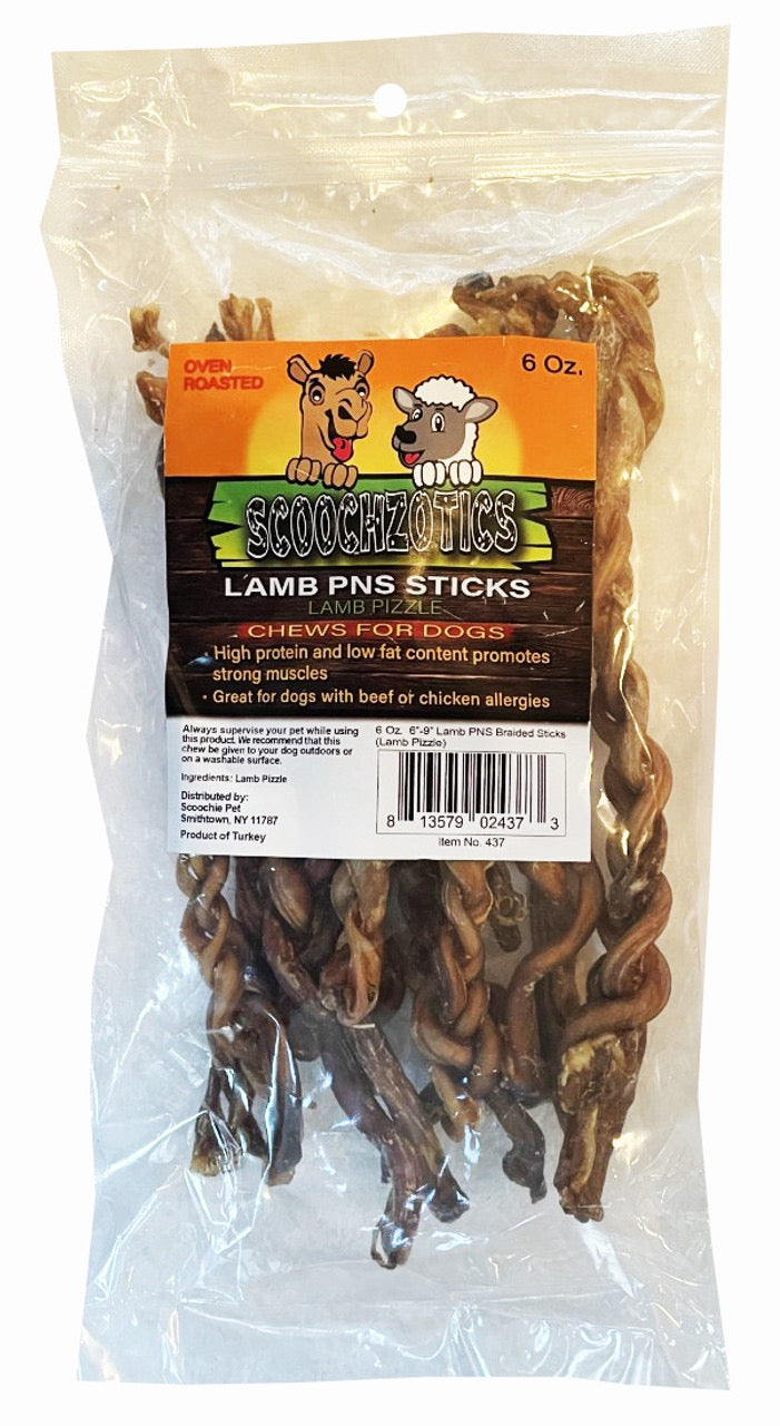 Scoochie Braided Lamb Pizzle Sticks 6-9" (6oz)